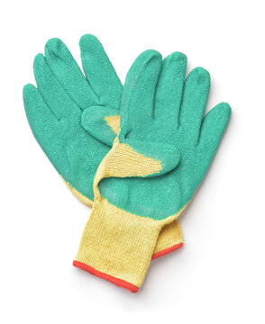 Top view of rubber coated work gloves