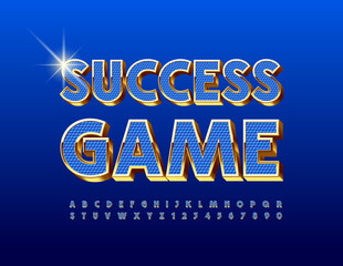 Vector elite sign Success Game. Luxury Blue and Golden Font. Chic set of Alphabet Letters and Numbers