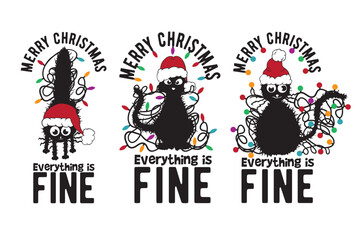 Merry Christmas Everything is Fine SVG, Whimsical Black Cat, Funny Black Cat Christmas Light, Electrocuted Cat, Christmas Electrocuted Cat, It’s Fine, I’m Fine, Everything is Fine SVG, Everything 