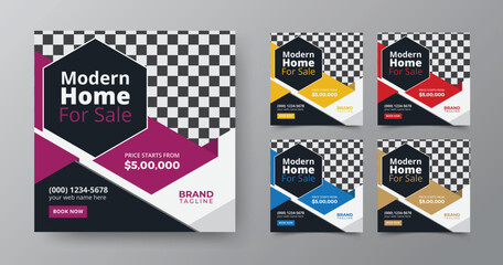 Real estate social media post template design, Real estate and home apartment social media post or banner template design with square shapes
