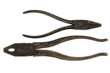 Two old metal pliers isolated on transparent.