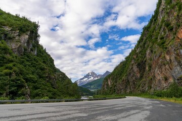 Scenic shot of a road through Keystone Canyon in Valdez, Alaska
