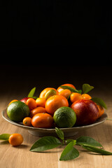 A plate of juicy citrus, copy space