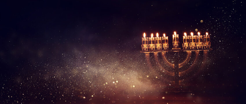Image of jewish holiday Hanukkah with menorah (traditional candelabra) and candles