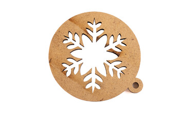 Christmas wooden snowflake. Christmas decor isolate. New Year's toy with your own hands