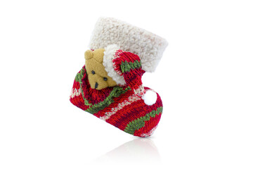 Decorative Christmas boot isolated on white background.