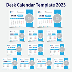 Monthly desk calendar 2023, minimalist, modern, and classic calendar design for printing template
