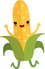 Cheerful corn ear mascot. Cartoon maize character