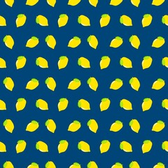 Seamless pattern yellow Lemon and leaves fruit on blue background.Bright of delicious fruit illustration used for background