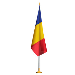 Isolated small national flag of Chad vector with golden flagpole.Standing miniature flag of Chad