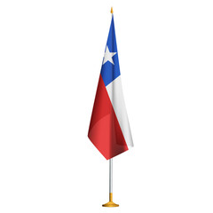 Isolated small national flag of Chile vector with golden flagpole.Standing miniature flag of Chile