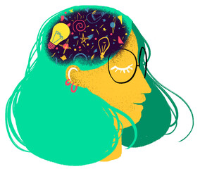 Cabeza de mujer mostrando sus pensamientos © Valeria Araya