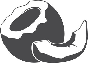 Coconut half cut black icon. Tropical raw nut