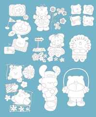 Background of set of pets, lion, skate, sports, animals, little cat, puppies,  lion, fashion baby, rapport background, confection, 