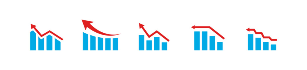 Growing graph icons set. Vector illustration.  