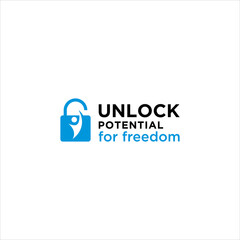 Modern padlock logo design with unlock keyhole and light bulb icon for smart security technology privacy personal protection safe vector concept illustration symbol flat isolated