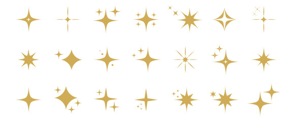 Collection of different gold sparkles icons.