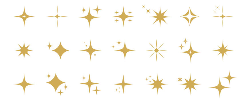 Collection of different gold sparkles icons.