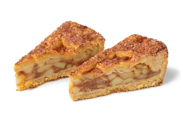 Pair of traditional fresh Dutch apple pie isolated on white background