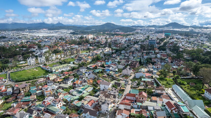Fototapeta na wymiar High angle view from drone of DALAT city at vietnam