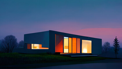 Beautiful modern house at night