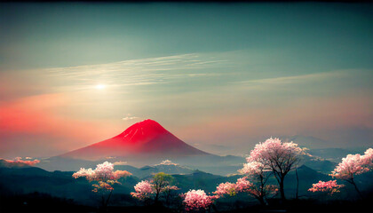 Summer in Japan mountain lake colorful trees - obrazy, fototapety, plakaty