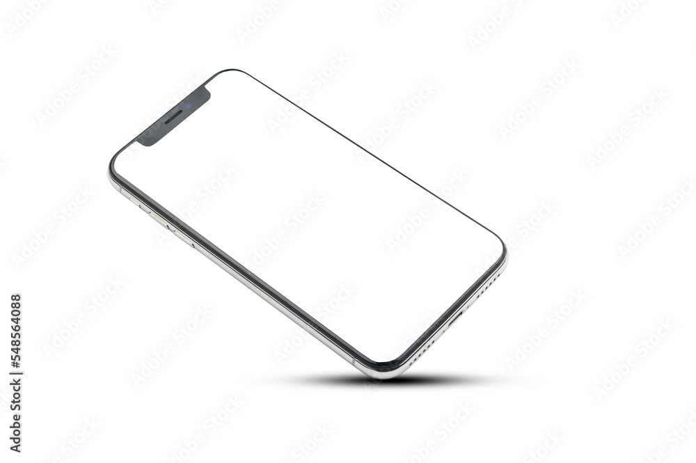 Poster mobile smart phone on white background technology, mobile phone screen mockup design on isolate with