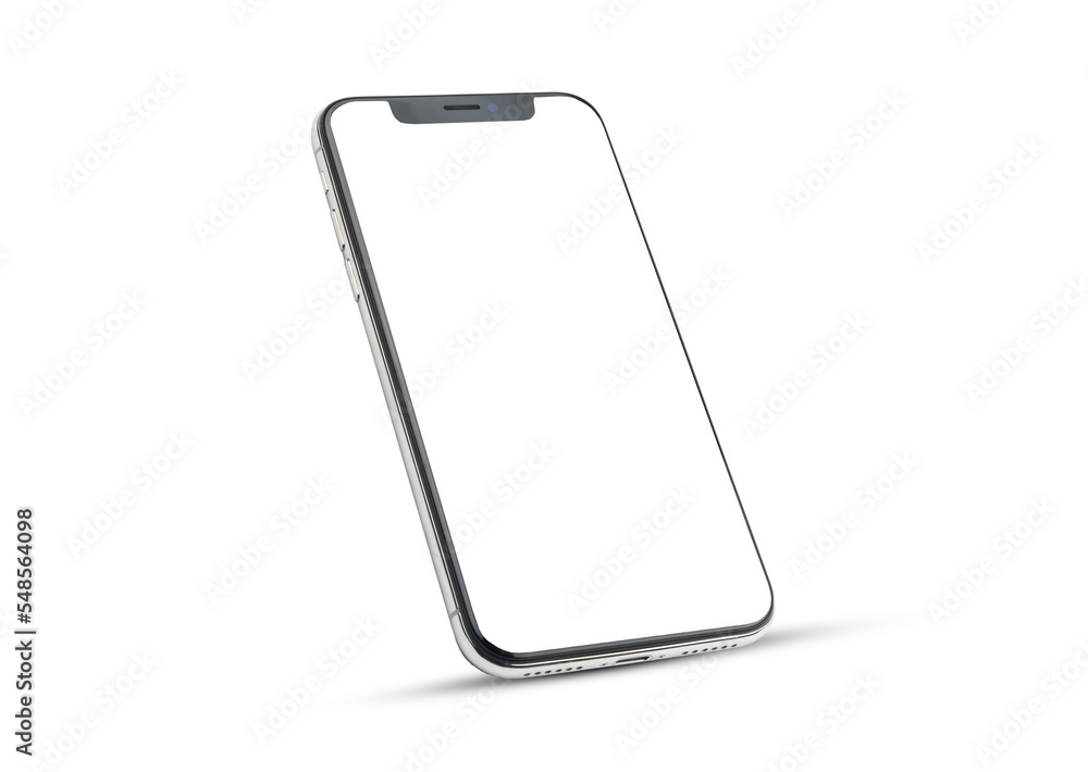 Poster mobile smart phone on white background technology, mobile phone screen mockup design on isolate with