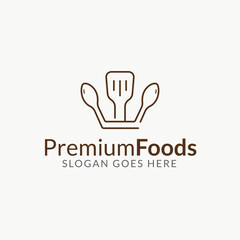 premium food logo - crown logo - spoon - fork - restaurant - hotel - dish - meal