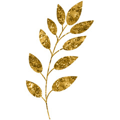 Gold Glitter Hand Drawn Flower Leaves Decorative Element