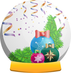 Glass ball cartoon illustration. Winter christmas gift, toy for kids