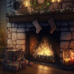 christmas tree with fireplace, christmas eve