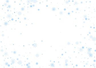 Snowflakes. Snow, snowfall. Falling scattered blue snowflakes on a white background. Vector
