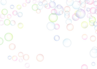 Soap bubbles randomly flew on a white background. Background design. Vector
