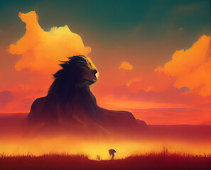 The Lion stands majestically on a rock