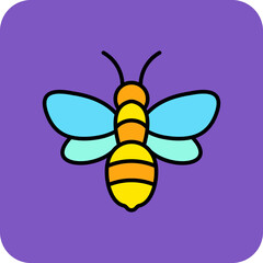 Bee Multicolor Round Corner Filled Line Icon
