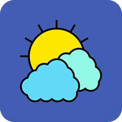 Clouds And Sun Multicolor Round Corner Filled Line Icon