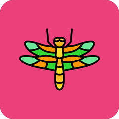 Dragonfly Multicolor Round Corner Filled Line Icon