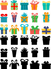 gifts set in flat style, isolated vector