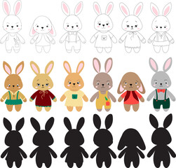 Plakat set of rabbits, hares in flat style, isolated vector