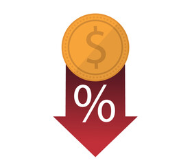 Waste of money. Cash with down arrow graph, financial crisis concept, market fall, bankruptcy. Vector illustration. Design concept for banking, credit, interest rate, finance and money sphere.