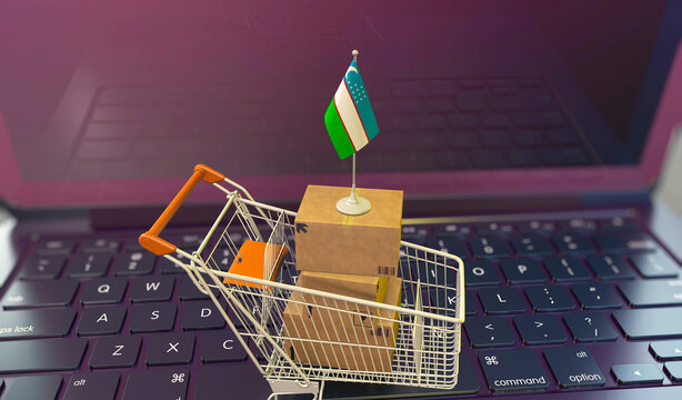  Uzbekistan, Republic of Uzbekistan, e-commerce and market cart, e-commerce image