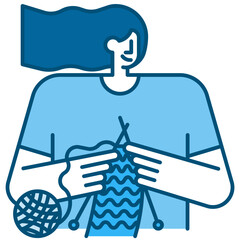 knitting blue line icon
