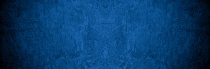 Old wall pattern texture cement blue dark abstract  blue color design are light with black gradient background.
