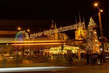 Deurstickers christmas market on the cathedral square in Erfurt © alexbuess