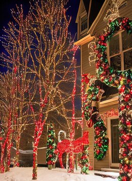 Christmas Lights Decoration In Troy ,MI. USA. Xmas Culture Collection