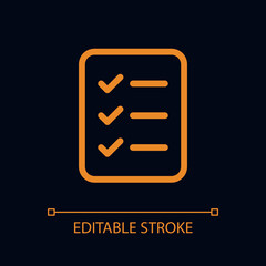 Obraz premium Checklist of completed tasks pixel perfect glassmorphism ui icon for dark theme. Color filled line element with transparency. Isolated vector pictogram for night mode. Editable stroke. Arial font used