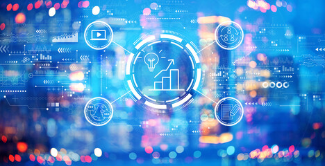 Content marketing concept with blurred city lights at night