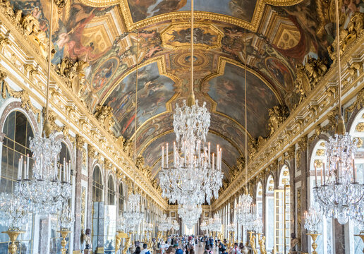 VERSAILLES, FRANCE - AUGUST 12, 2021 : Hall of Mirrors, Versailles, Paris