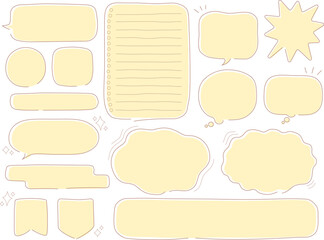 やわらかくてラフでゆるい形の吹き出しやフレームのセット。ゆるい線で大まかに囲われている。